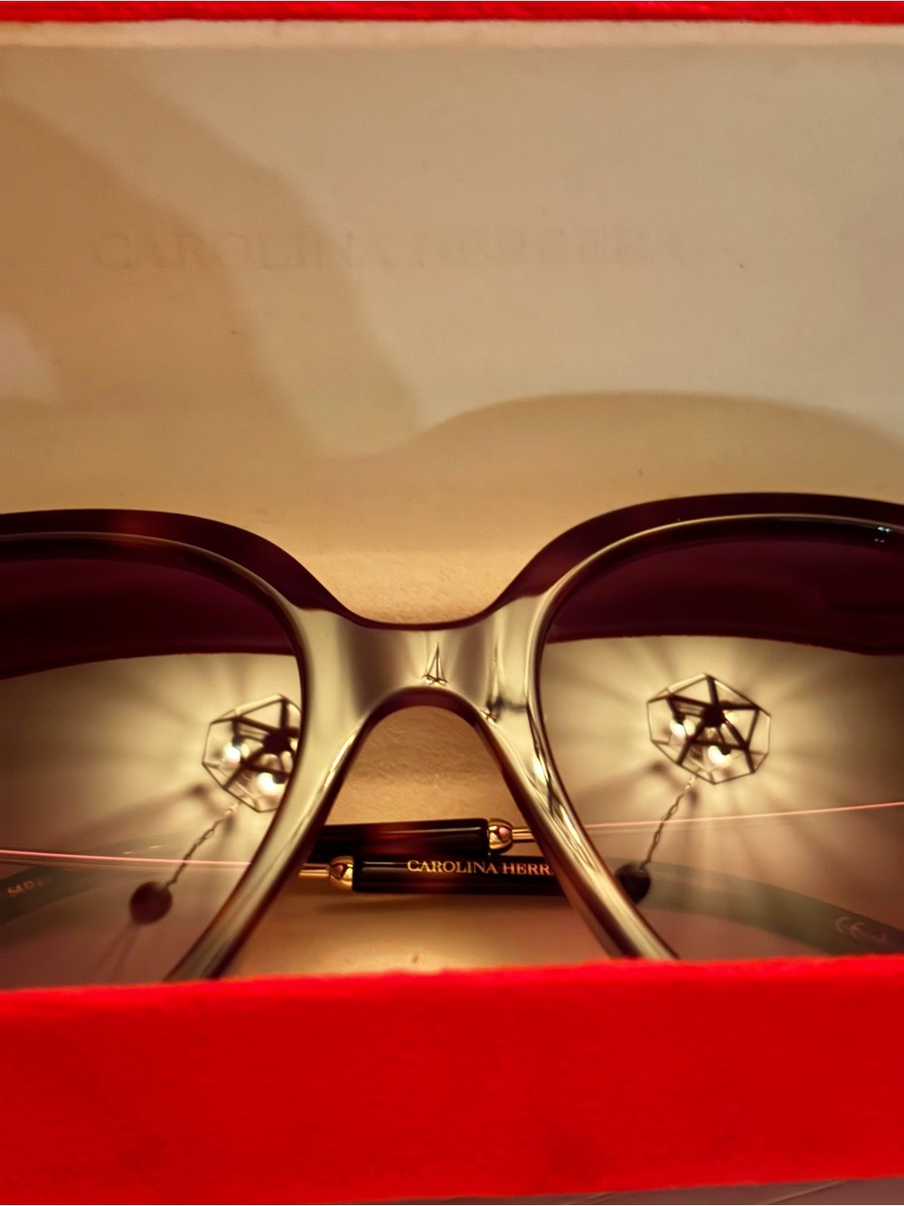 Carolina Herrera Brown Gradient Oversized Sunglasses with Gold Accents 54 21 145 - Picture 3 of 13
